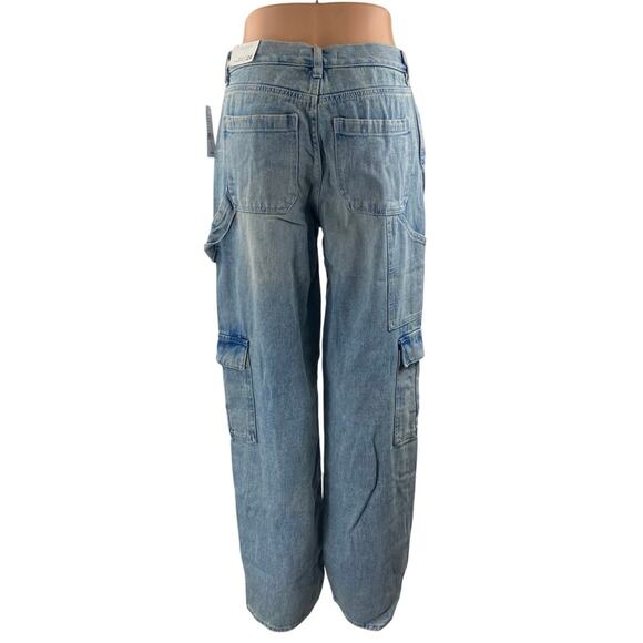 NEW Pacsun Baggy Carpenter Women's Blue Cargo Straight Denim Jeans Size 26 - Picture 3 of 5